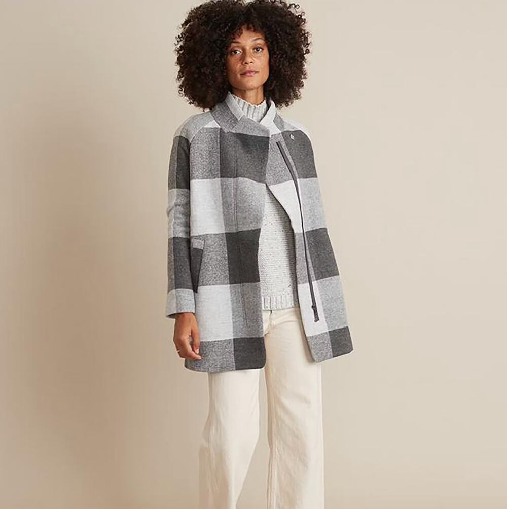 MARINE LAYER Stephanie Cocoon Coat Buffalo Check Gray Sz Medium $225